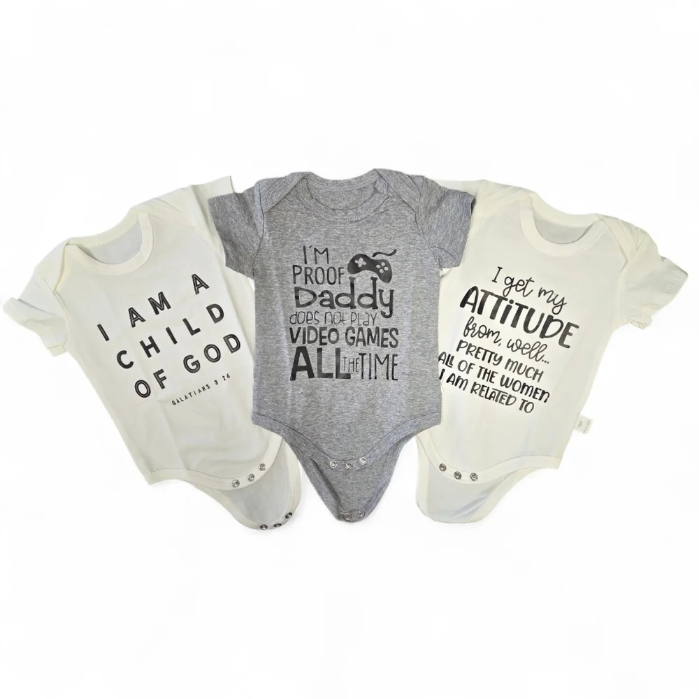 Gray and White Kids Onsie 3 Pieces Set, Size 6 Months